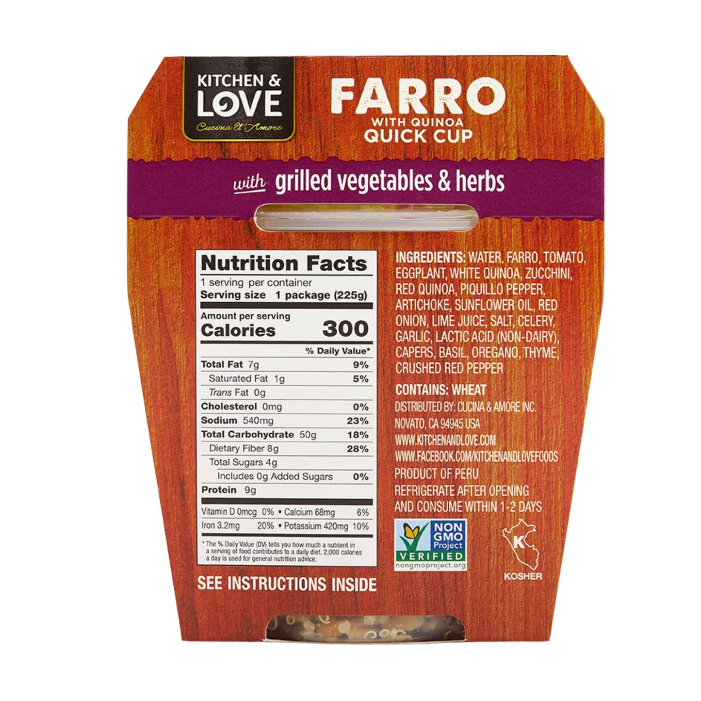 Kitchen & Love Cooked Farro, Grilled Eggplant, Zucchini, Artichokes & Herbs, Ready To Eat, Shelf Stable, Non Gmo, Dairy Free, Plant Based, Kosher, Vegan, Vegetarian, 7.9 Oz (6-Pack)