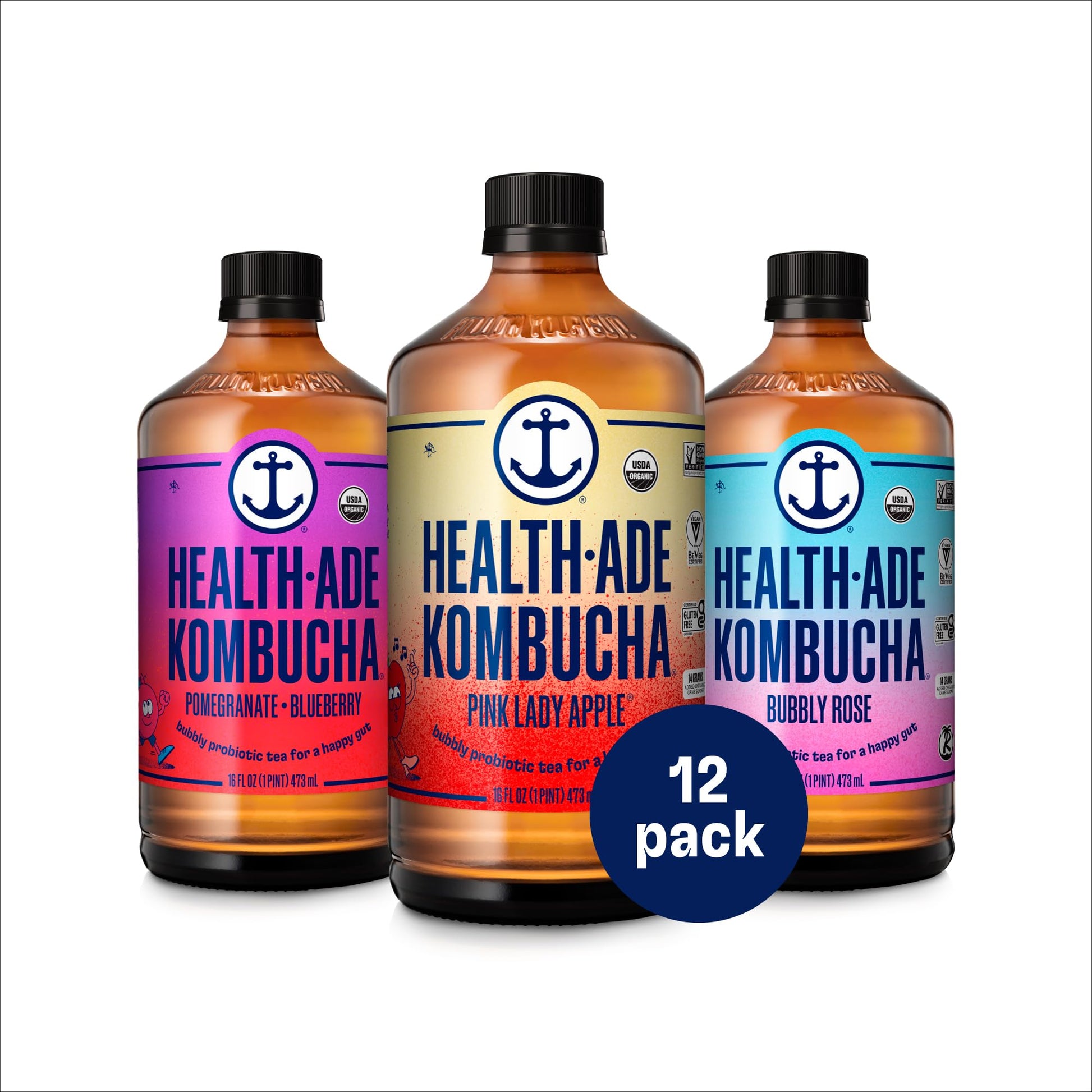 Health-Ade Signature Variety Pack Kombucha Tea, Organic Drink with Living Probiotics, Detoxifying Acids, Supports Gut Health, No
