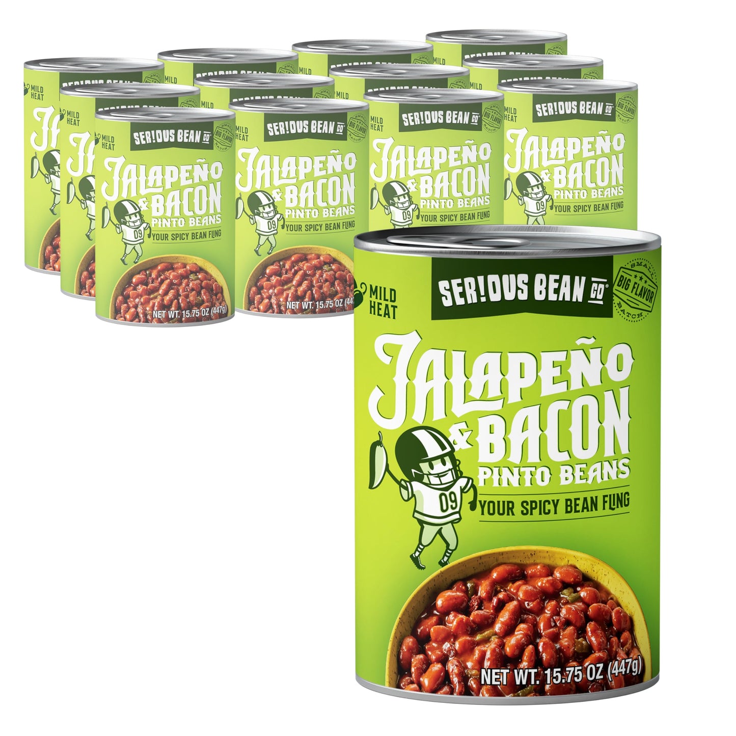SERIOUS BEAN CO. Jalapeño & Bacon Pinto Beans, Spicy, 15.75 oz Can, 12 Pack