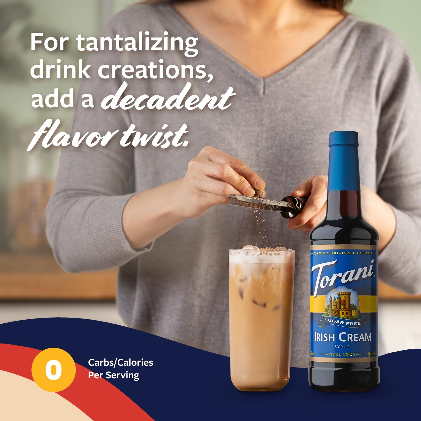 Torani Sugar Free Coffee Syrup, Irish Cream Syrup For Drinks, Zero Calorie, Pump Included, 25.4 Fl Oz