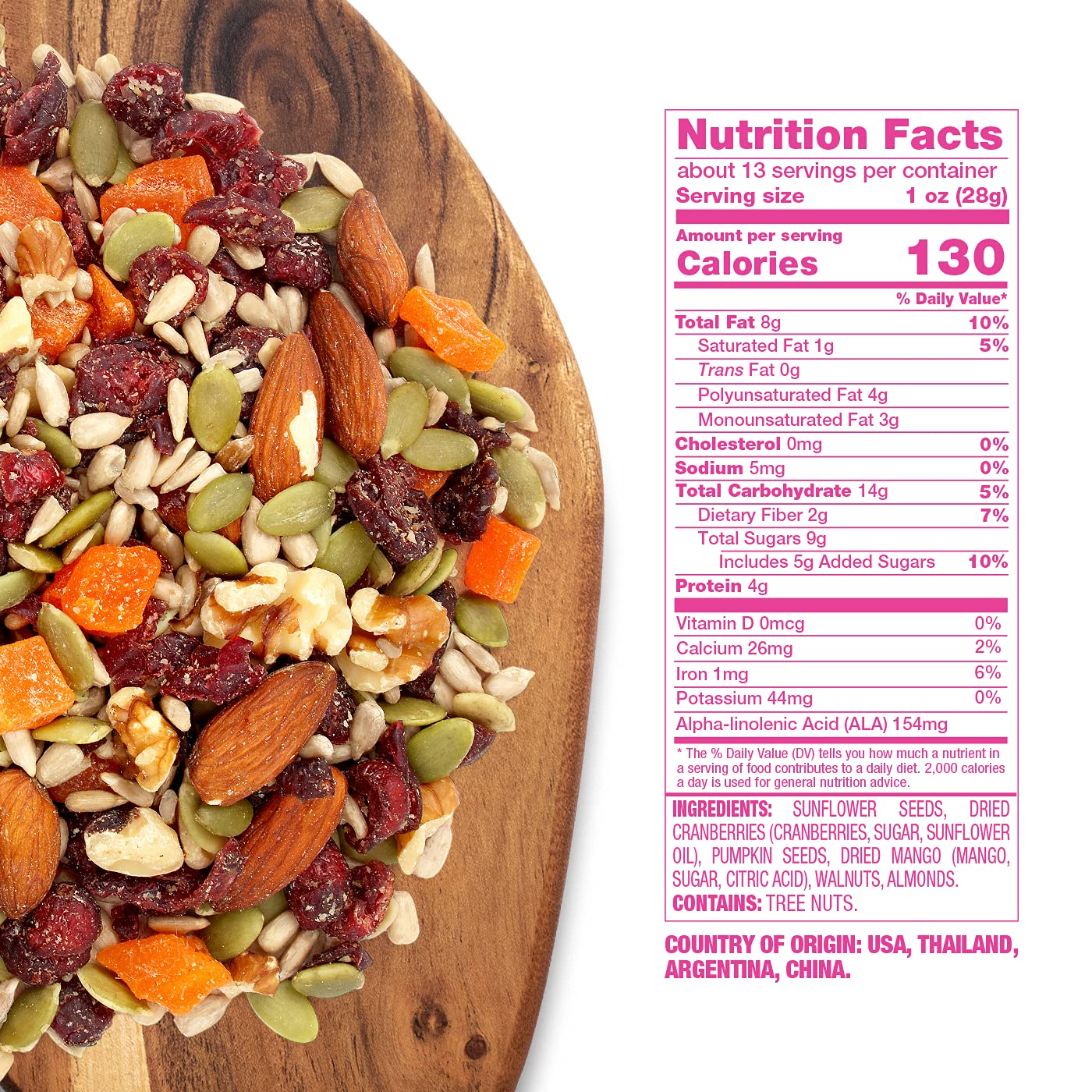 Sunkist Omega 3+6 Trail Mix - Fruit, Nuts, Seeds, Gluten Free - 13 oz Resealable Bag