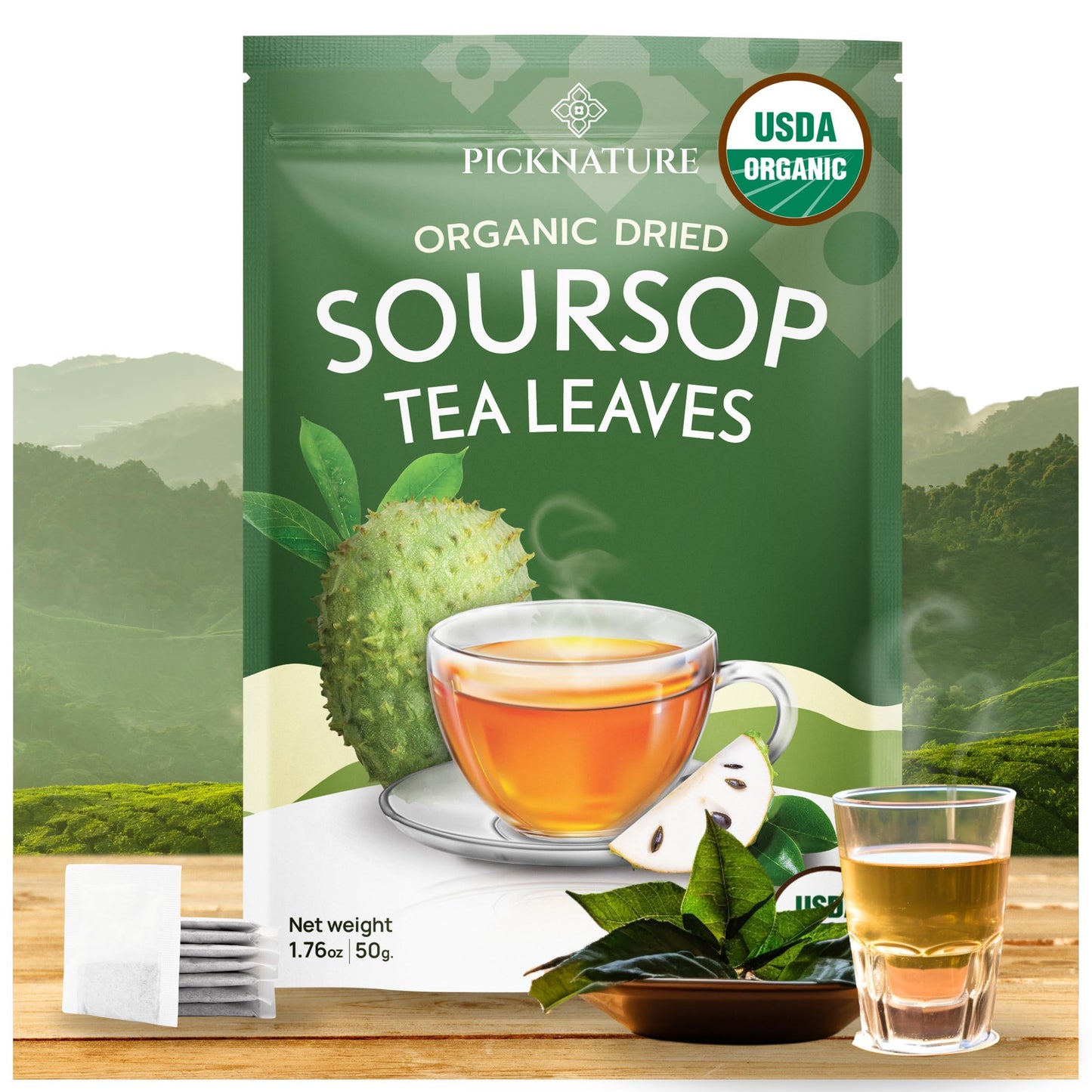 PICKNATURE Organic Dried Soursop Leaves | Antioxidant Herbal Tea  Caffeine-Free | Supports Digestion  Immunity & Detox | 1.76oz (100+ Cups)