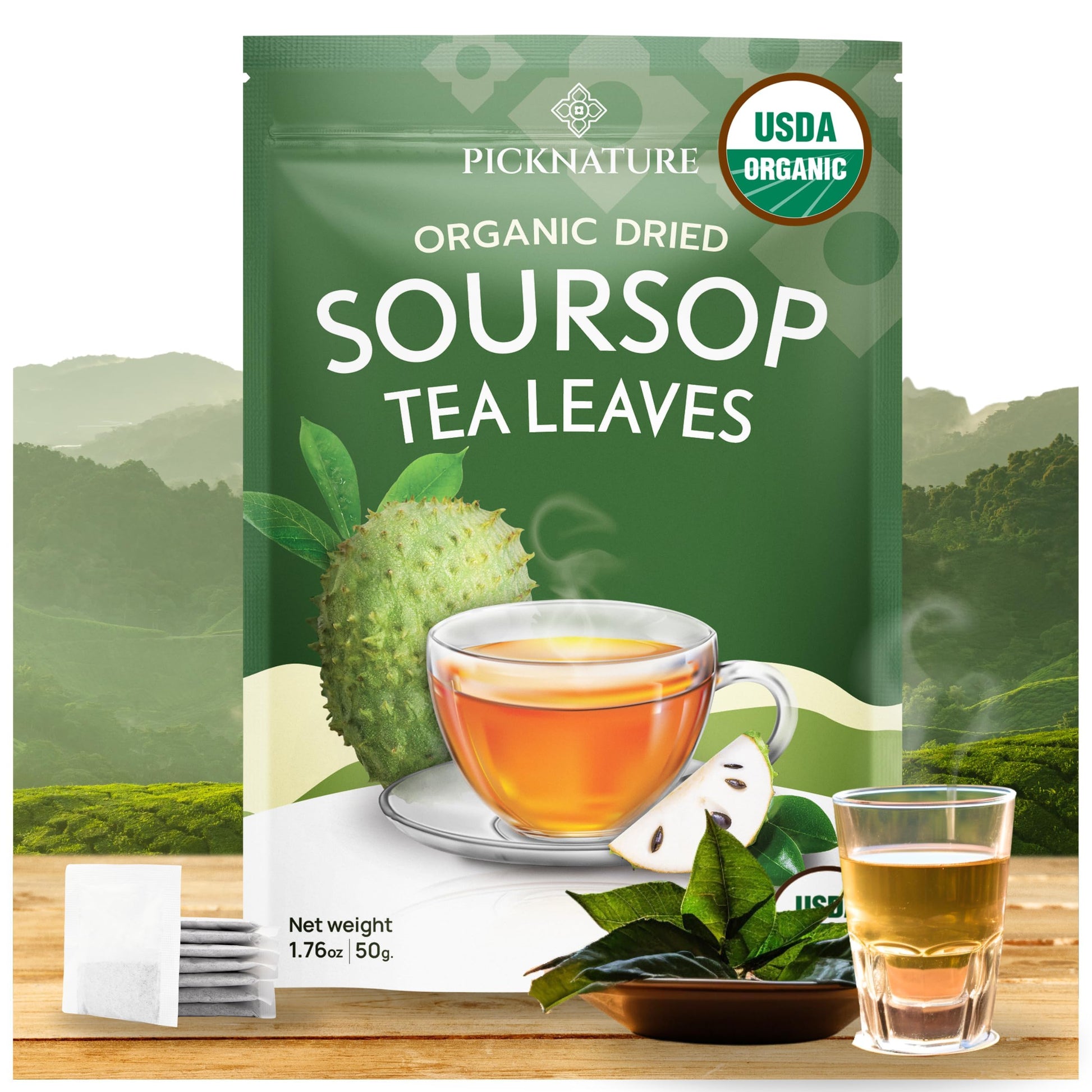 PICKNATURE Organic Dried Soursop Leaves | Antioxidant Herbal Tea  Caffeine-Free | Supports Digestion  Immunity & Detox | 1.76oz (100+ Cups)
