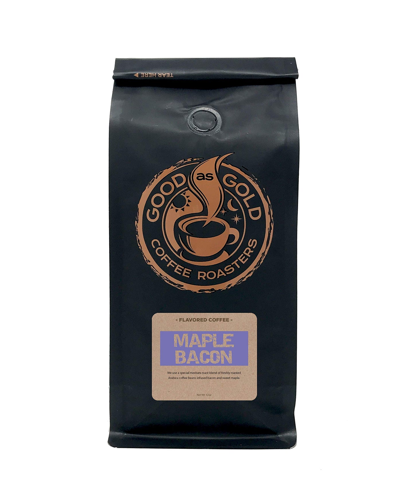 Good As Gold Coffee Roasters - Maple Bacon Flavored Whole Bean Coffee, 12 Oz
