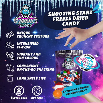 Cosmic Freeze Shooting Starz Dried Candy, Crunchy Dry Candy For Mix-In Snacks Dried, Gluten-Free, Made In Usa, 2.4 Oz, 3-Pack