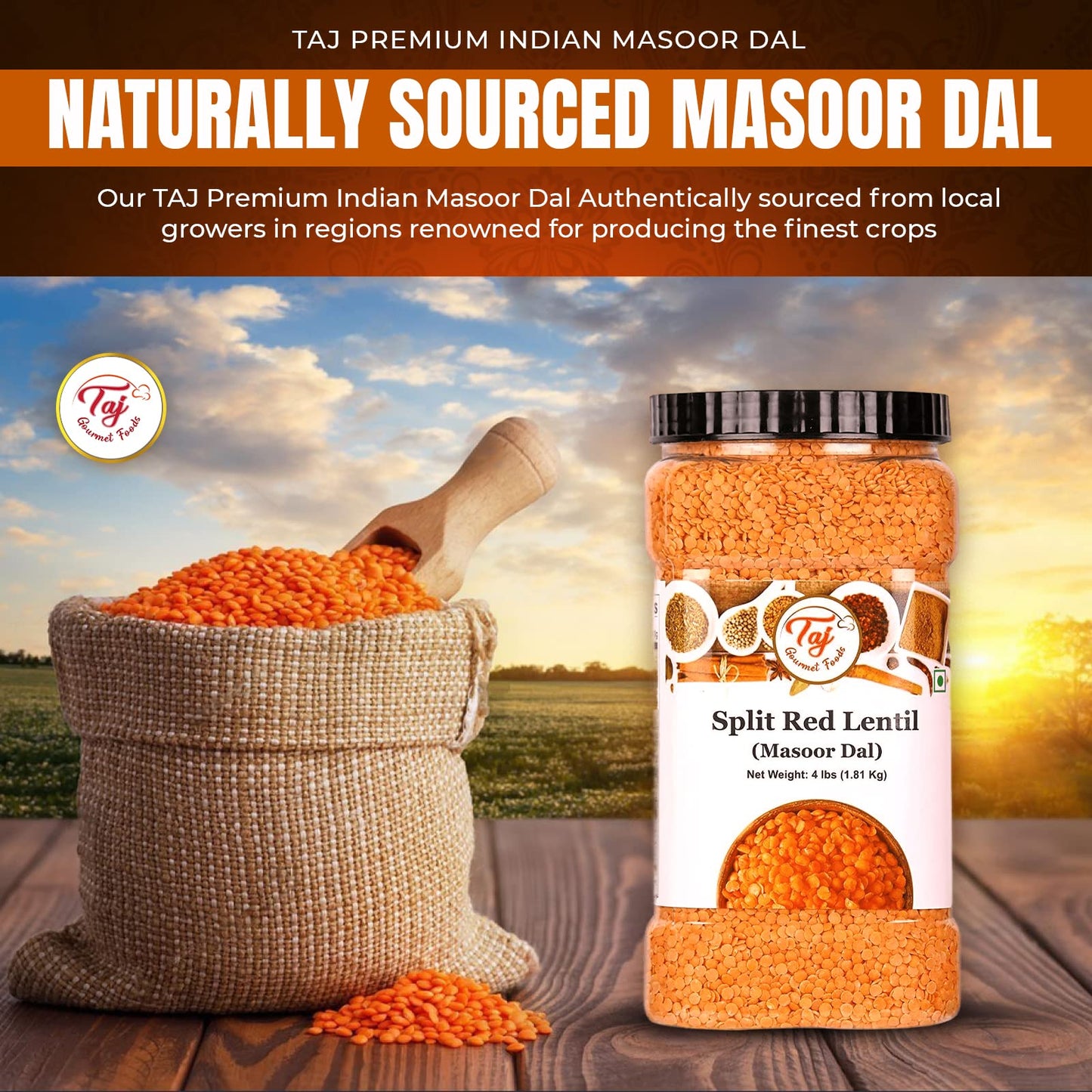 Taj Premium Indian Masoor Dal, Red Lentils (2-Pounds)