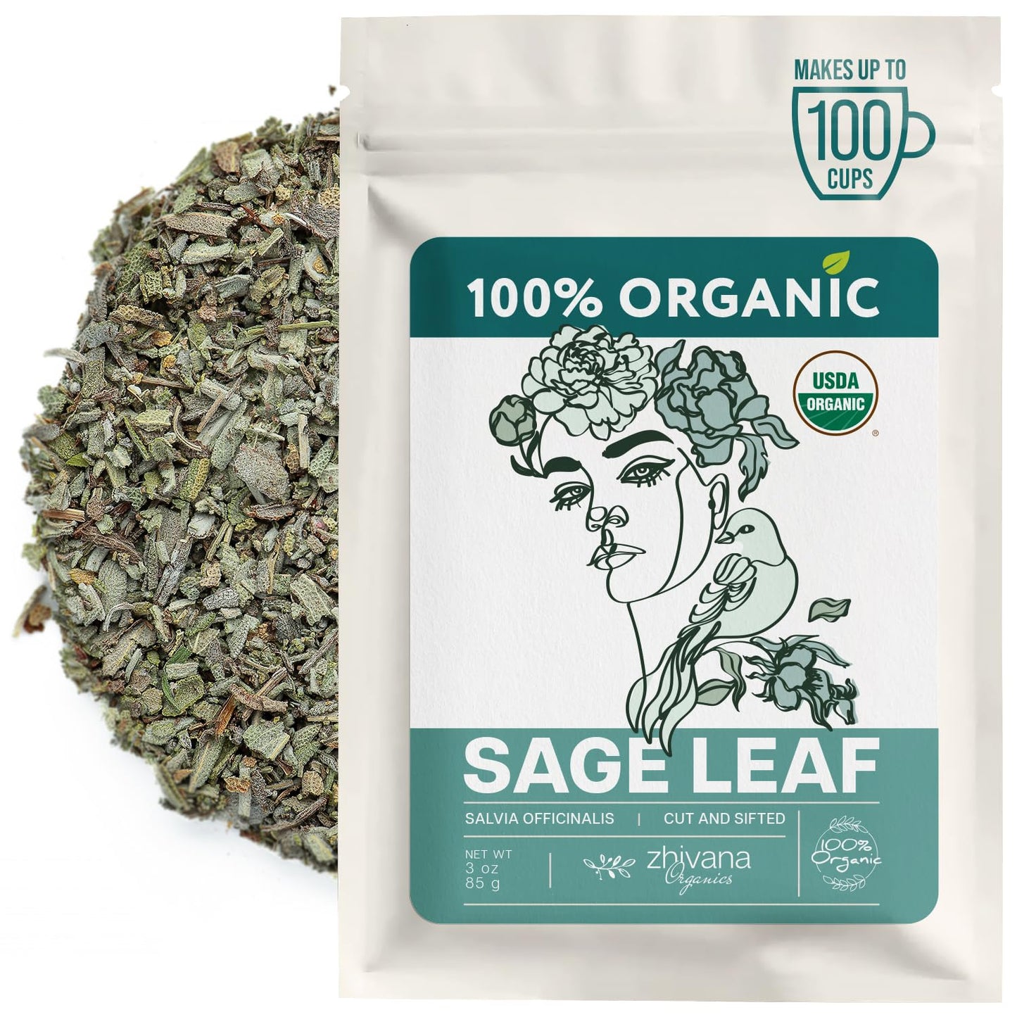 Organic Sage Leaves (4 oz.) - Sage Tea Loose Leaf (Salvia officinalis) - Salvia Tea for Mind & Body Wellness - Focus and Clarity