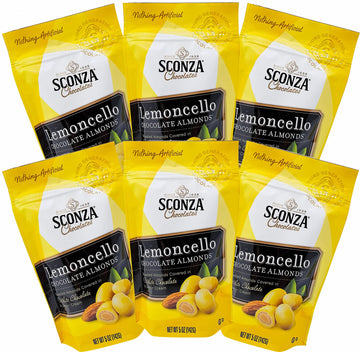 Lemoncello Chocolate Covered Almonds - By Sconza - Roasted Almond Covered In White Chocolate And Lemon Creme Candy | 6 Pack Of 5