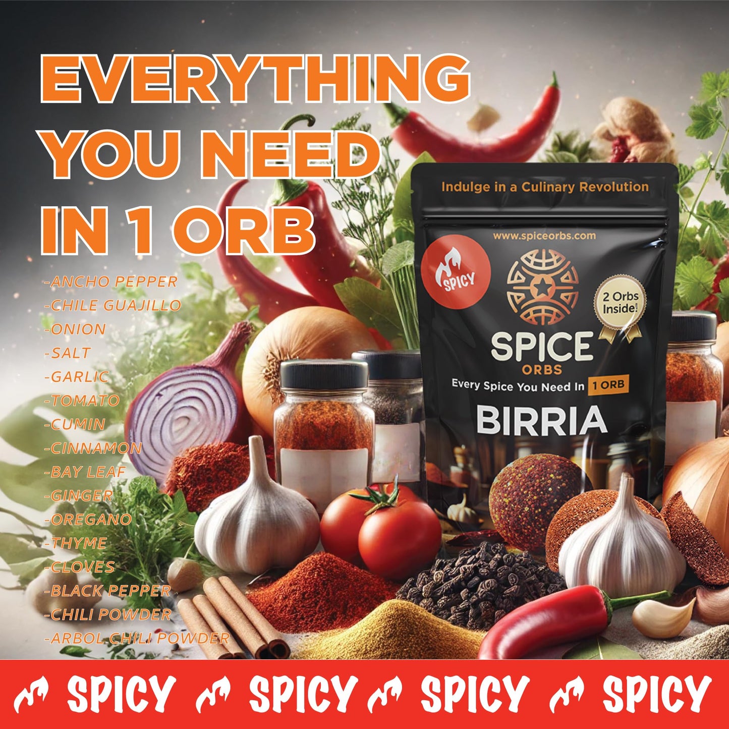 Spice Orbs Spicy Birria Spice Orbs - Instant Pot Pack of 2 - 3.85 Ounce - Made in USA - Just Add Water & Meat