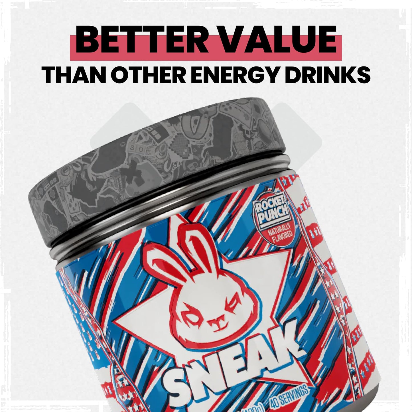 SNEAK Energy Drink Powder - Rocket Punch Flavor, 40 Servings, No Sugar, Natural Caffeine, Blue