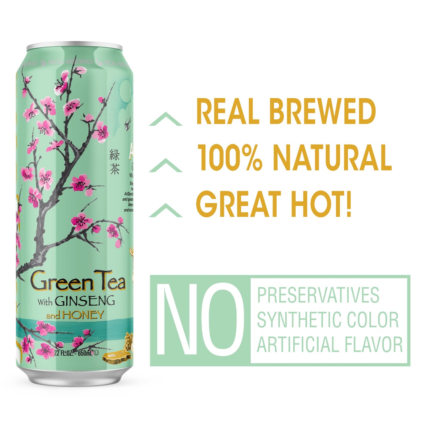 Arizona Green Tea with Ginseng and Honey - 22 Fl Oz (Pack of 24) - Big Can, Green Tea