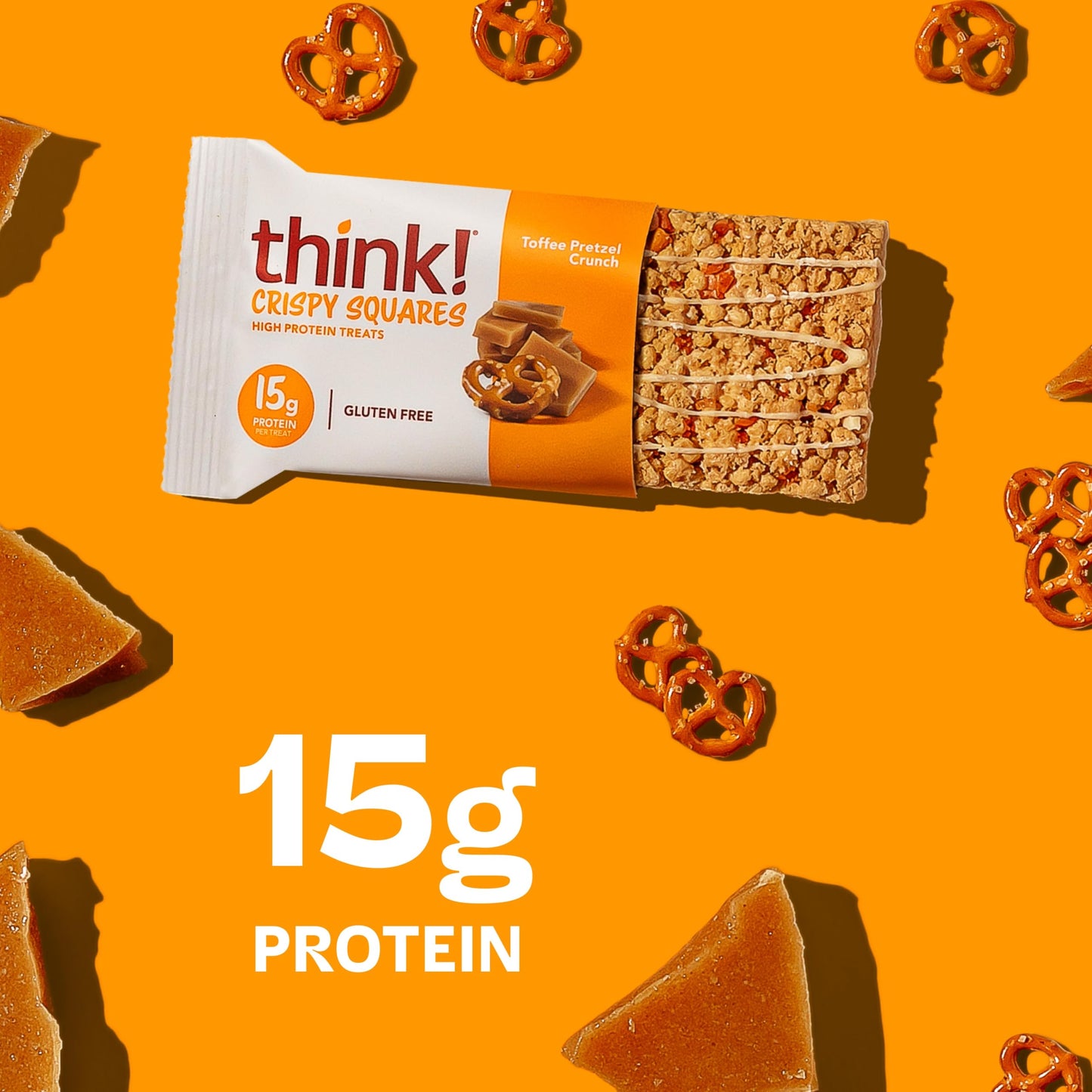think! High Protein Crispy Squares Toffee Pretzel Crunch Treat - 10 Count Pack
