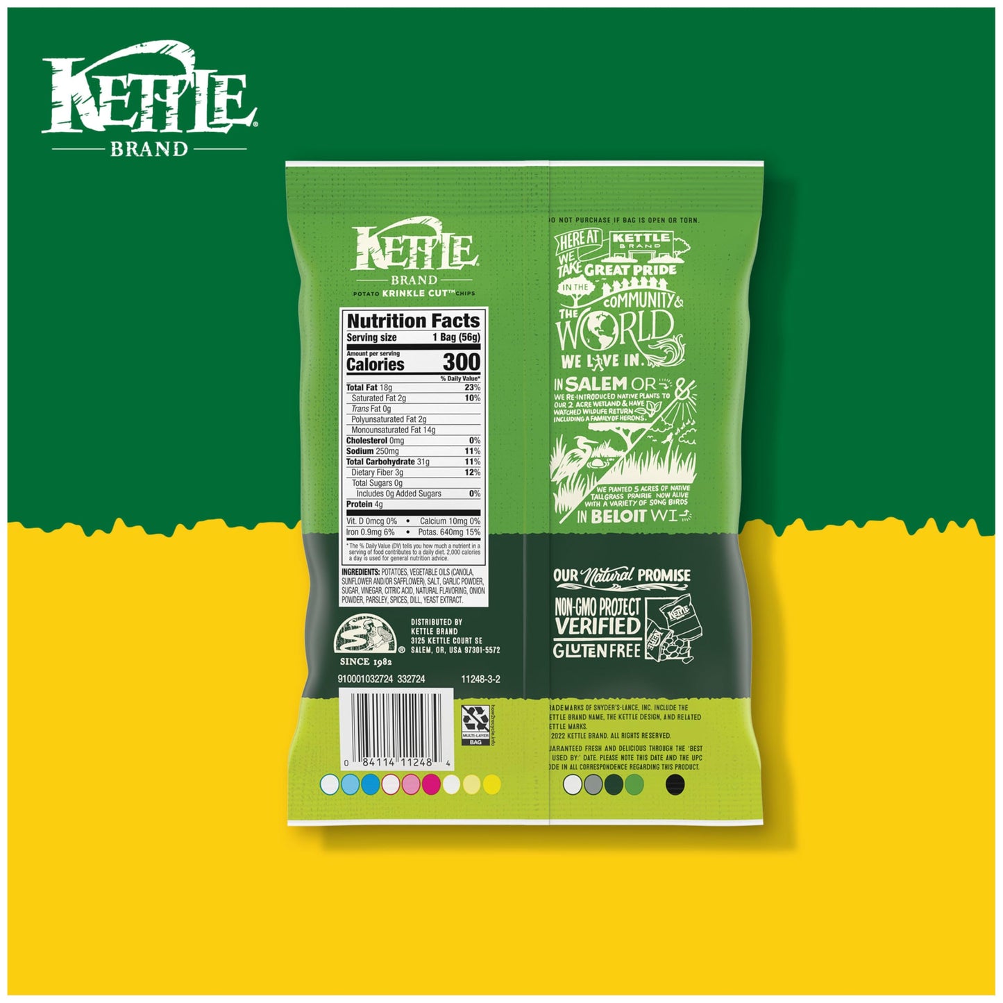Kettle Brand Potato Chips, Krinkle Cut, Dill Pickle Kettle Chips, Snack Bag 2 Oz (Pack of 6)