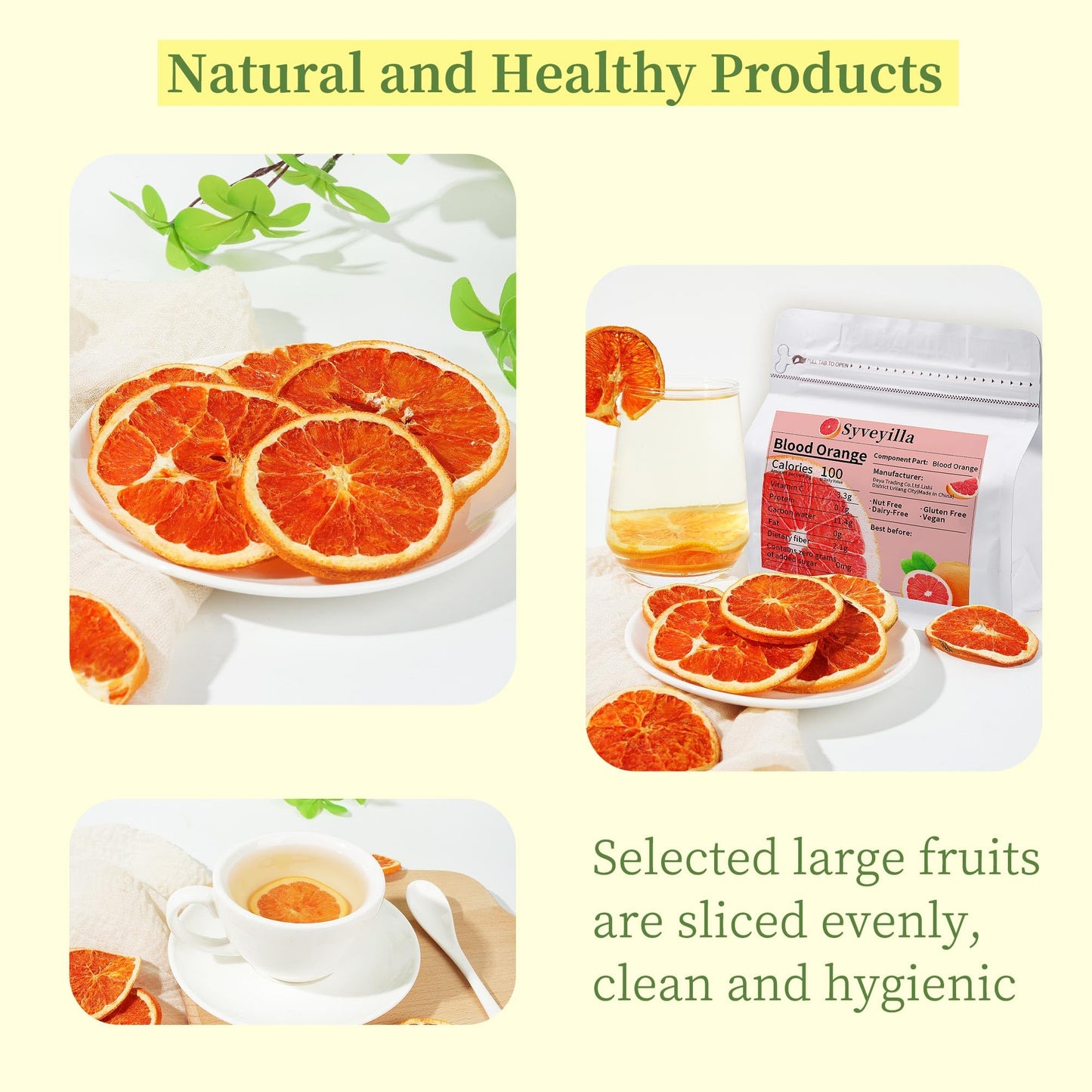 Syveyilla Dried Blood Orange Slices 250g/8.82oz - 100% Natural, No Additives, Perfect for Cocktails, Fruit Tea, Crafts, and Baking