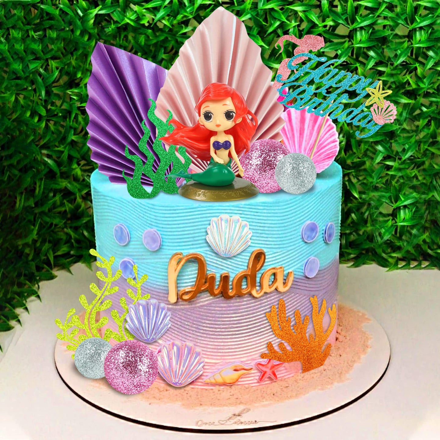 24Pcs Mermaid Cake Topper Under The Sea Cake Topper With Ariel Model Palm Leaves Sea Animals And Balls Topper For Little Mermaid