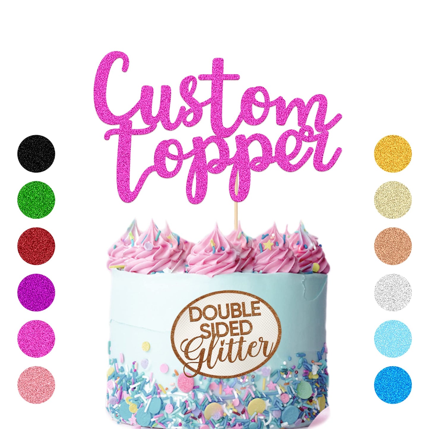 Personalized Cake Topper Birthday Cake Toppers 11 Colours Wedding Cake Topper With Any Text Numbers Double Sided Glitter Cake Decoration For Anniversary Baby Shower(Pink)