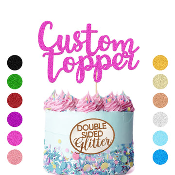 Personalized Cake Topper Birthday Cake Toppers 11 Colours Wedding Cake Topper With Any Text Numbers Double Sided Glitter Cake Decoration For Anniversary Baby Shower(Pink)