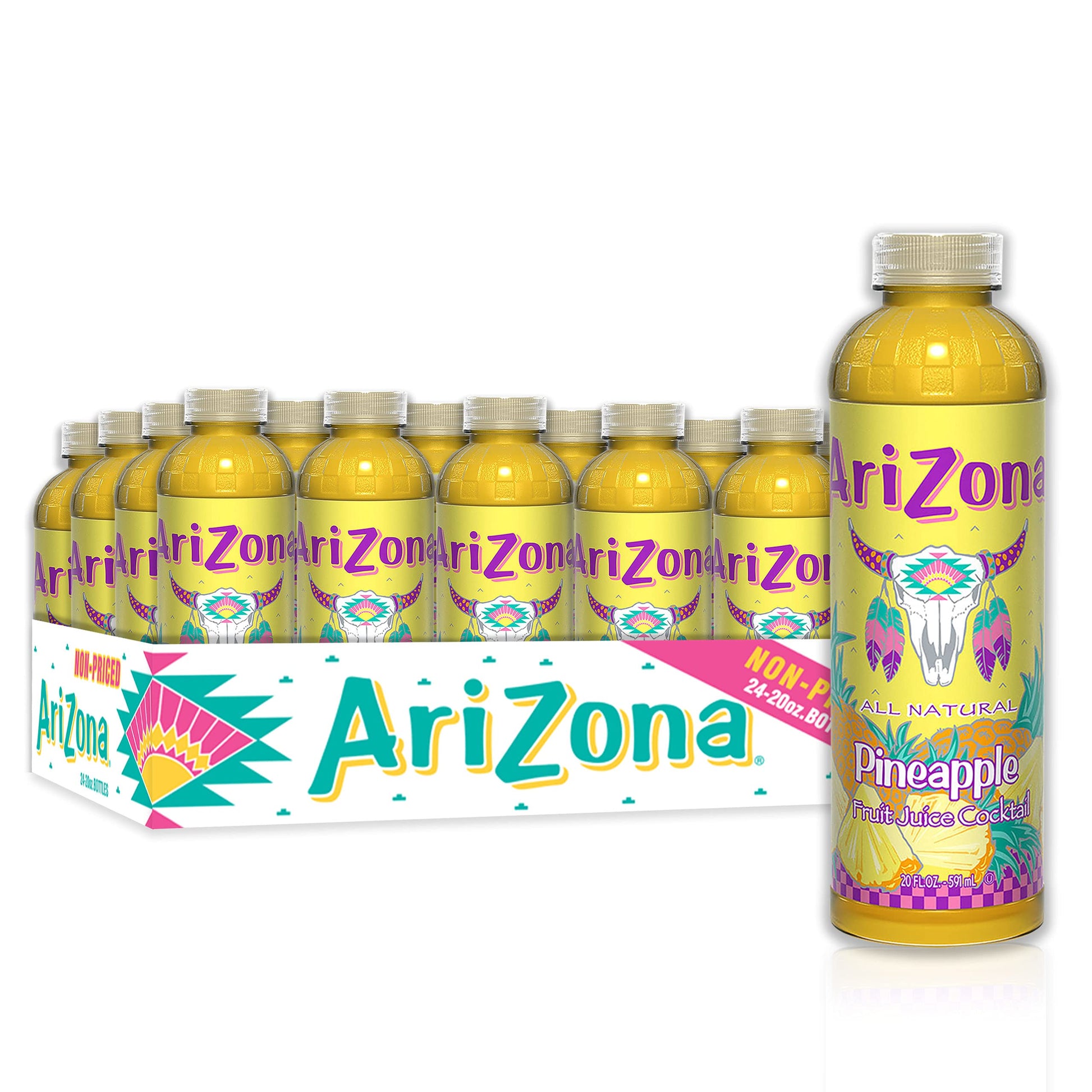 AriZona Pineapple Juice Drink, 20 Fl Oz, Pack of 24, Refreshing Beverage