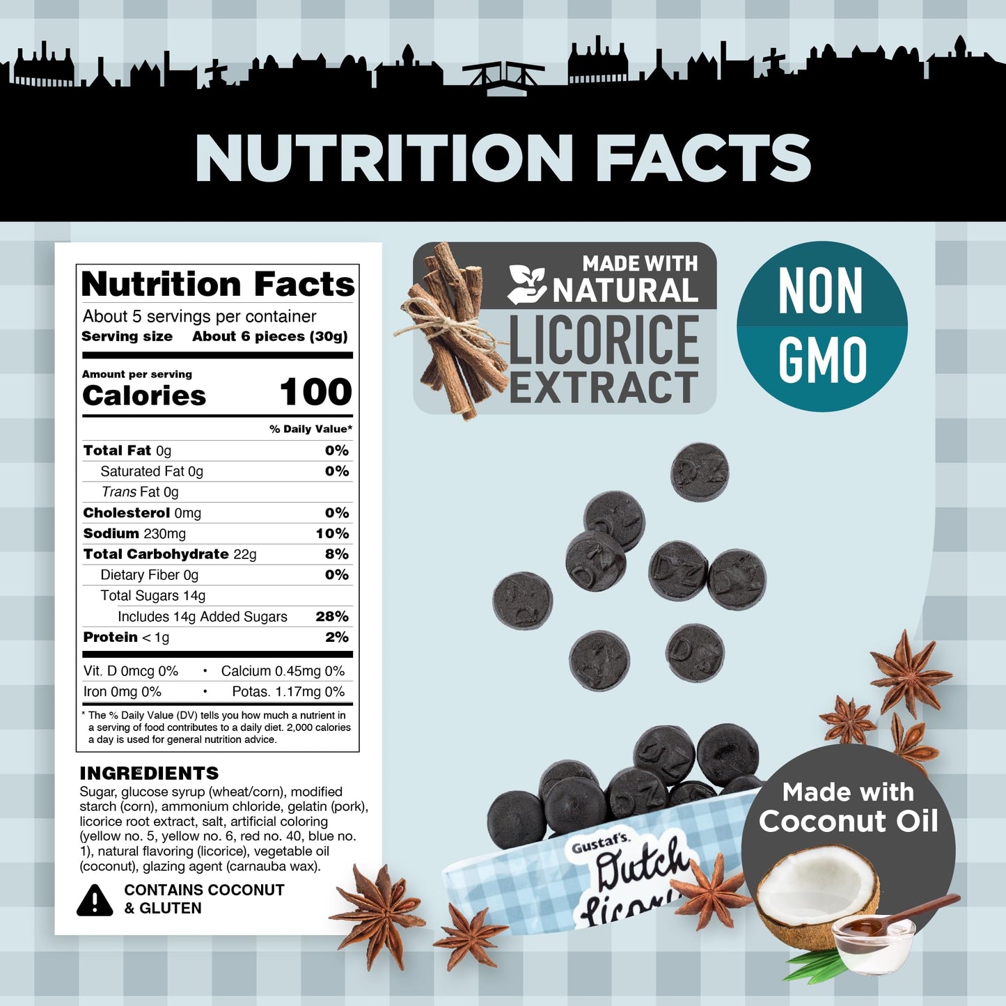 Gustaf'S Dutch Licorice Double Salt Coins - 12 Pack Of 5.2Oz Bags - Salted Black Licorice Coins - Dutch Candy From Netherlands -