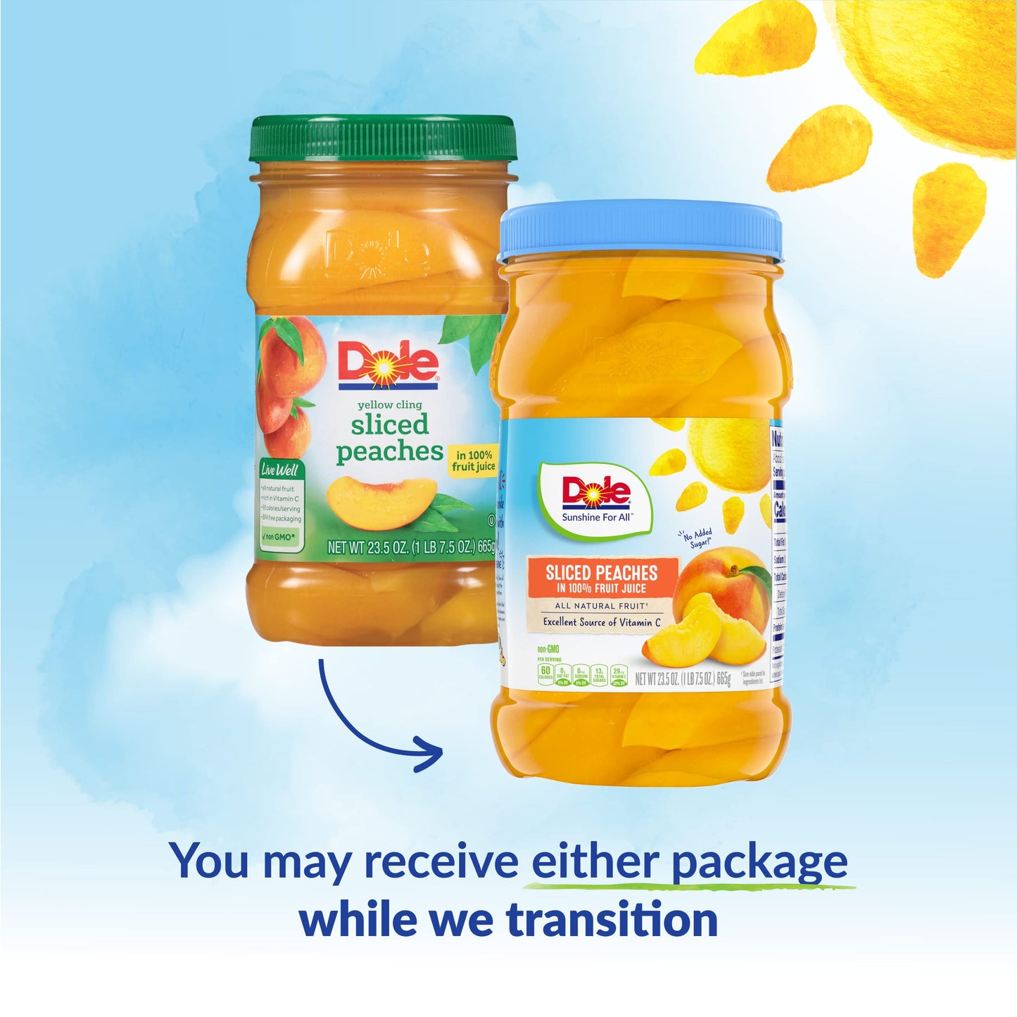 Dole Jarred Peaches Sliced Yellow Cling In 100% Fruit Juice, 23.5 Ounce Jar (Pack Of 8)