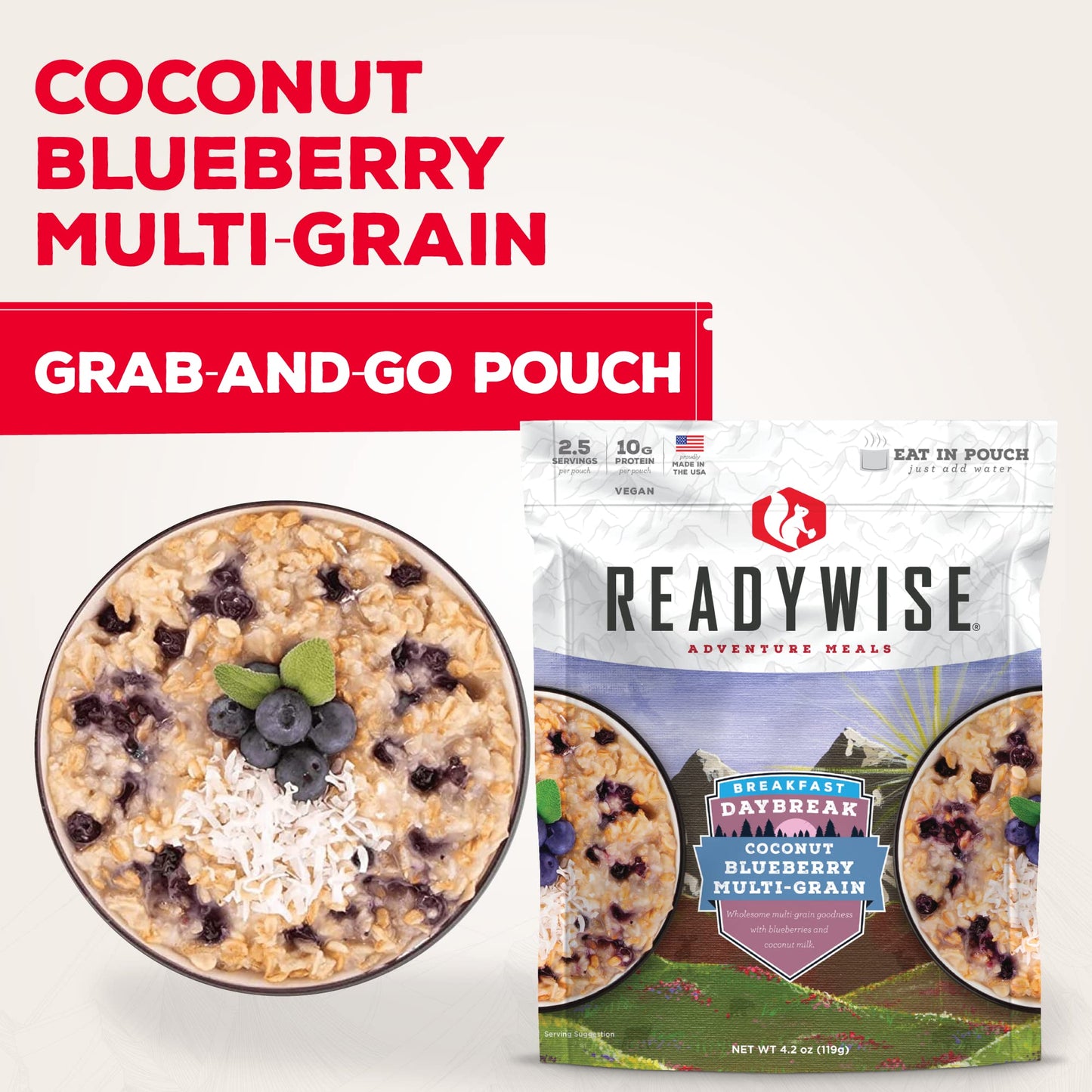 Readywise Outdoor Coconut Blueberry Multi-Grain, 2.5 Servings – Freeze-Dried Mre For Emergency Preparedness, Survival Food, Backpacking, Camping, Hiking, Long-Term Storage, And Disaster Readiness