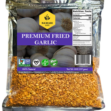 Fried Garlic | 100% Natural (Non-GMO) | Gluten Free | KETO Friendly | No Sodium | Low Carb | Resealable Bag | 8oz | By Nawabi Li