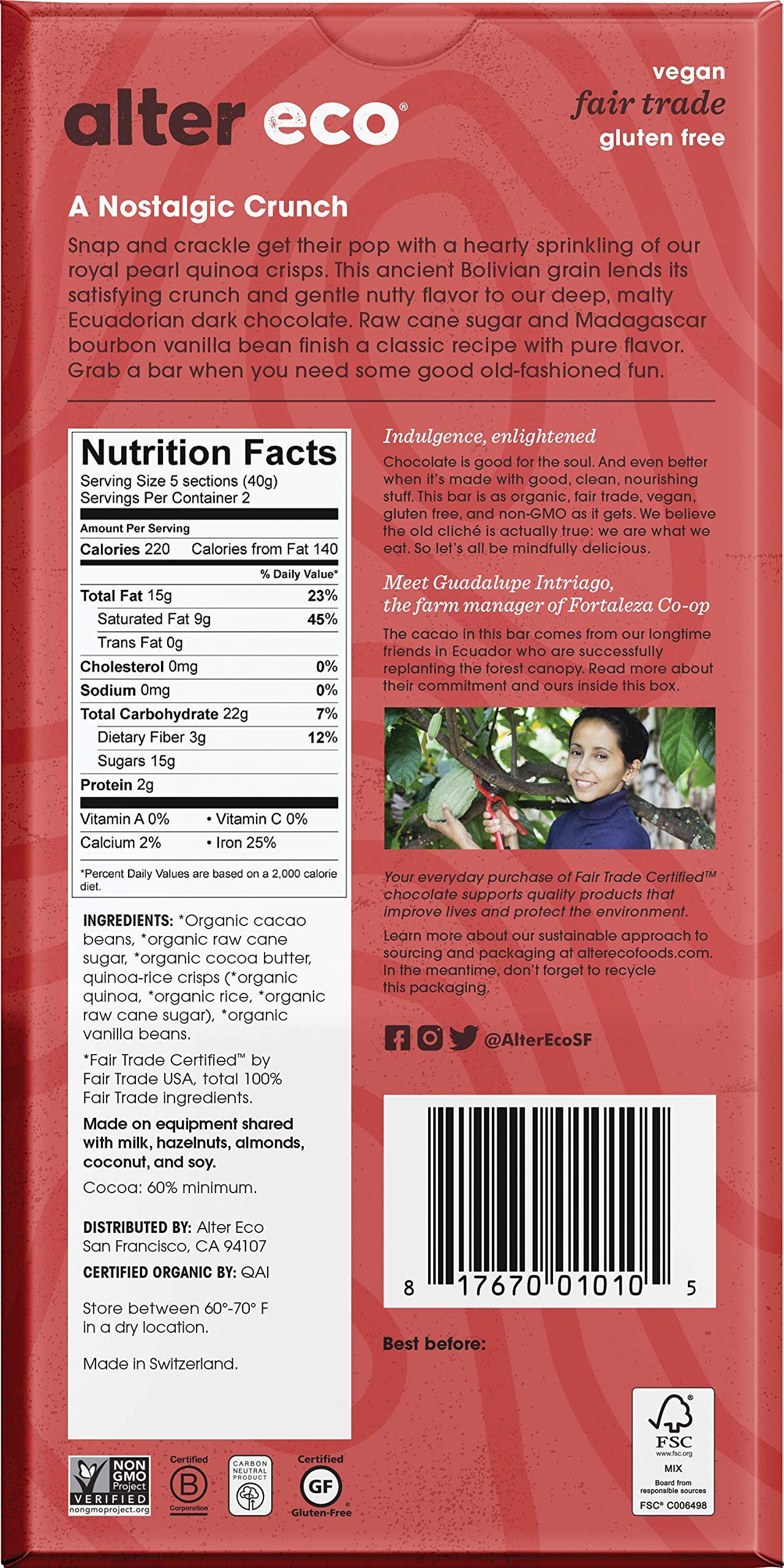 Alter Eco Chocolate Bars Pure Dark Cocoa Fair Trade Organic Non-GMO Gluten Free 12 Count (Pack of 1) Model 655704