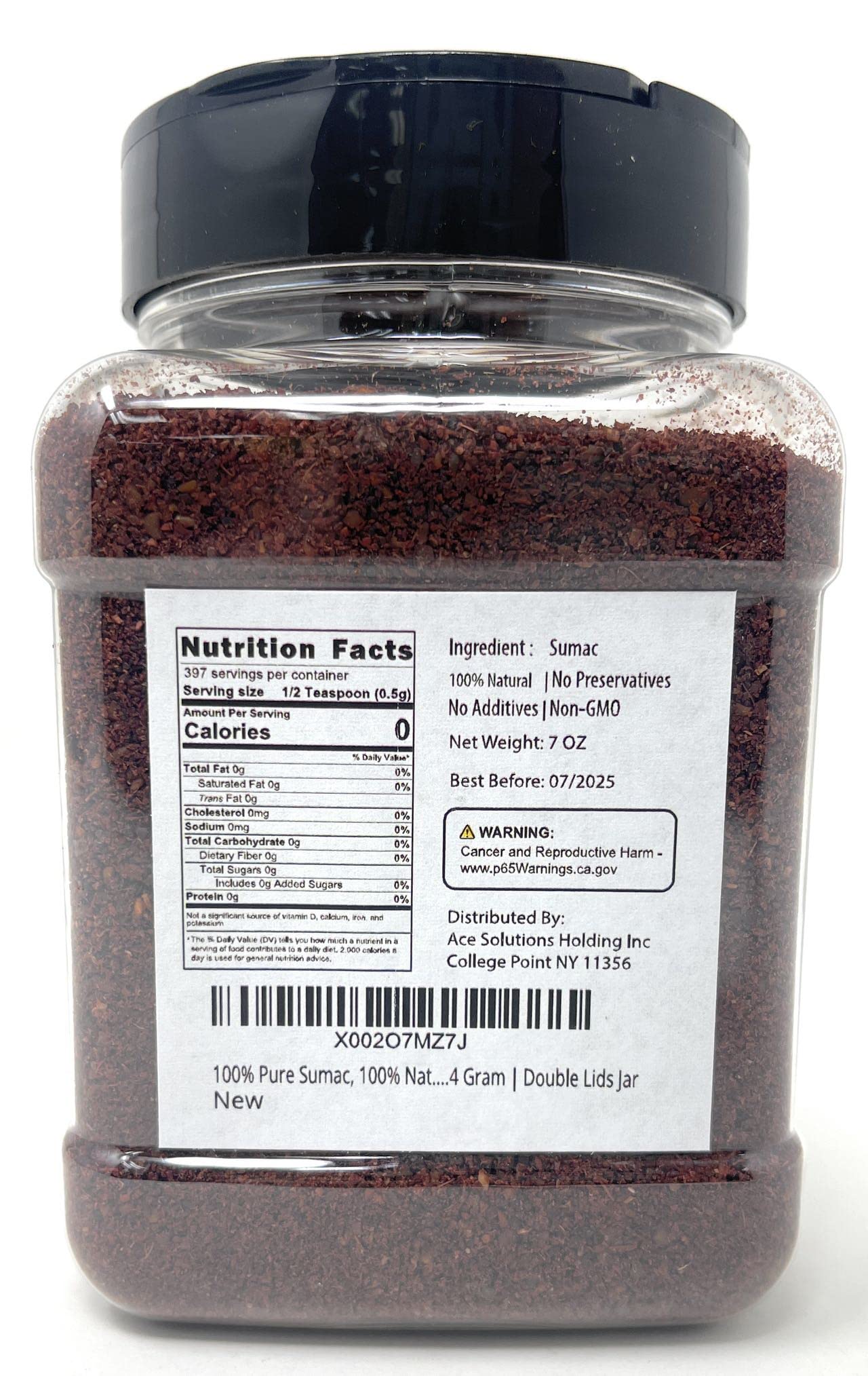 Fusion Select 100% Pure Sumac Spice, 100% Natural Sumac Powder | No Salt | Non-Gmo | Middle Eastern Spices | Sumac Seasoning | Double Lids Jar (7 Ounce)