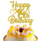 YCTHUNFISH Birthday Cake Topper - Glitter Heart Star Design - Gold - 14th Birthday Party Supplies