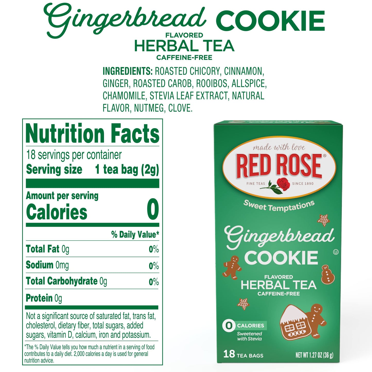 Red Rose Herbal Tea, Sweet Temptations Dessert Tea, Caffeine-Free, Zero Carbs, 18 Count, Naturally Flavored