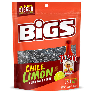 Bigs Tapatío Chile Limón Sunflower Seeds, Keto Friendly Snack, 5.35-Oz. Bag (Pack Of 12)