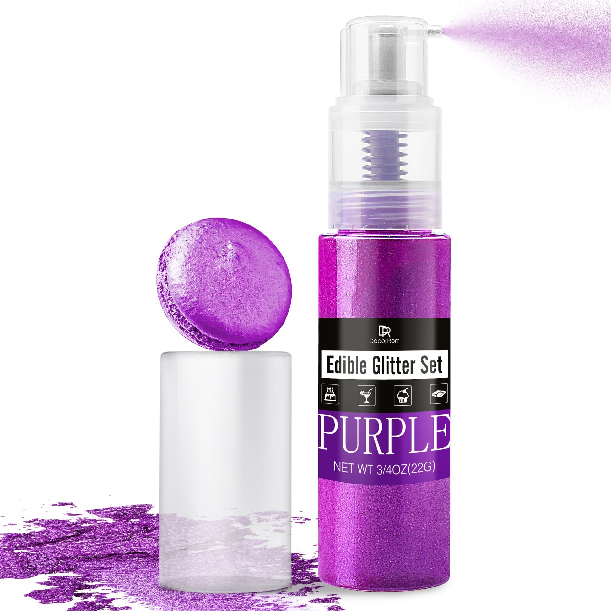DecorRom Edible Glitter Spray - Luster Dust Shimmer Powder for Cake Decorating - 0.75 oz - Purple - Model A0209