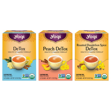 Yogi Tea Herbal Detox Variety Pack - 16 Tea Bags Per Pack (3 Packs) - Organic Detox Tea Sampler - Includes Detox Tea, Peach Deto