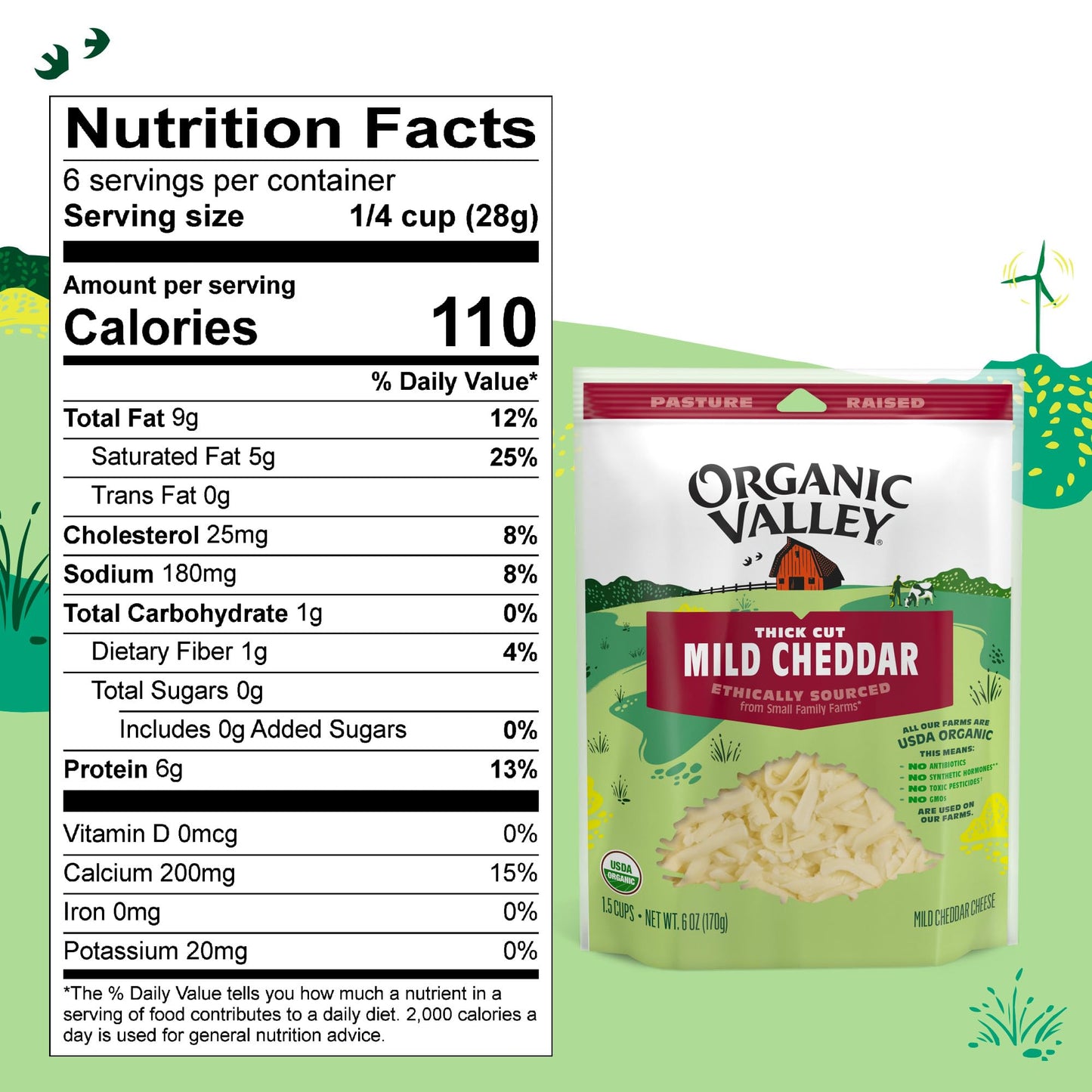 Organic Thick Cut Shredded Mild Cheddar Cheese - 6 oz Package