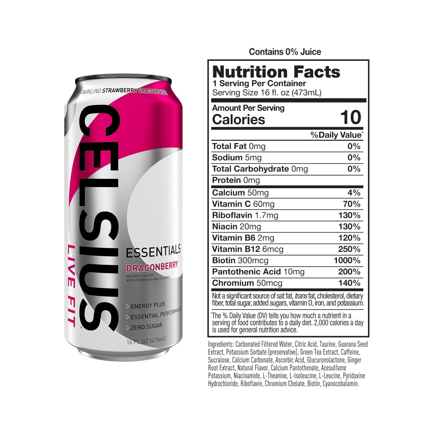 CELSIUS ESSENTIALS, Sparkling Dragonberry, Performance Energy Drink 16 Fl Oz (Pack of 12)