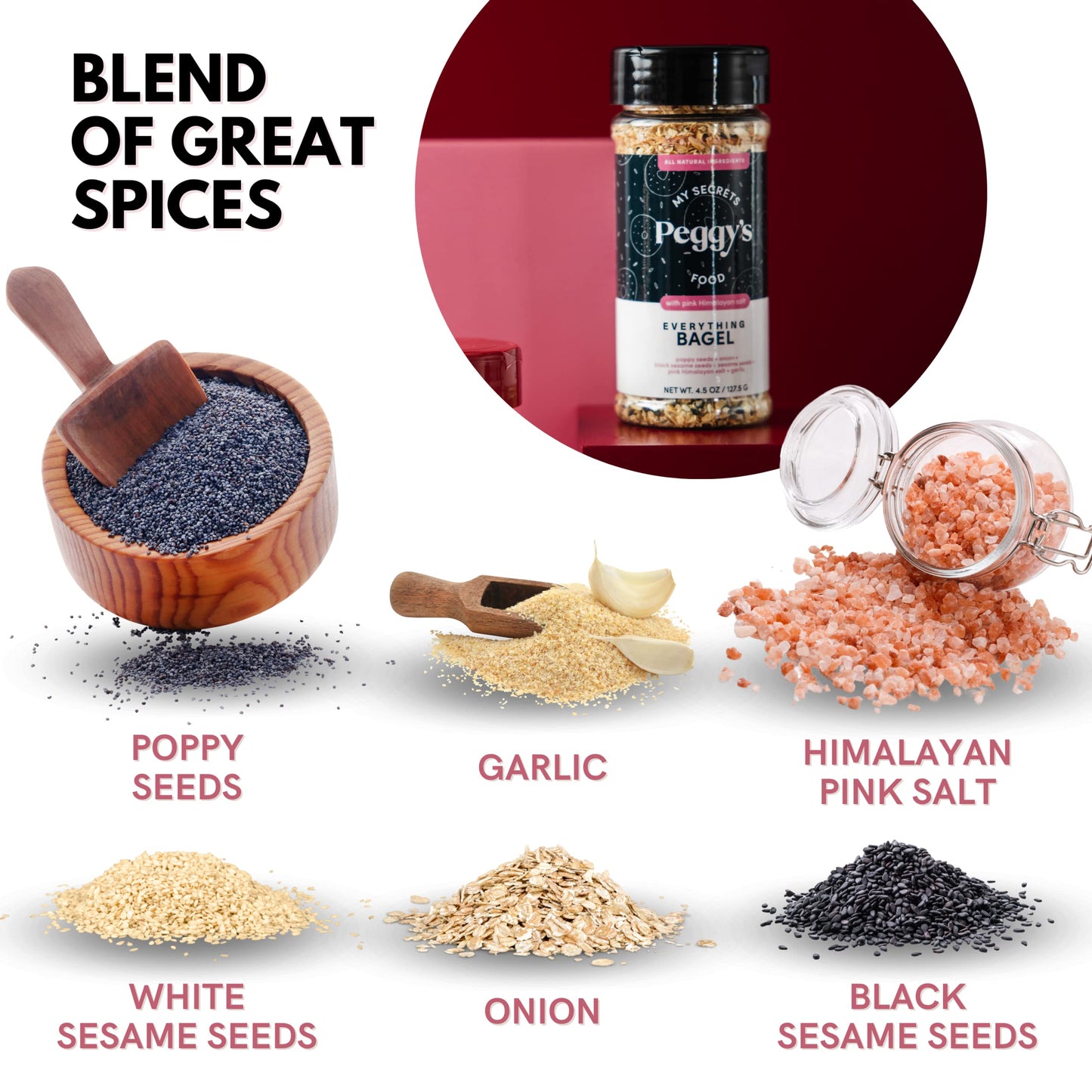 My Secrets Peggy'S Food Everything Bagel Seasoning - Contains Himalayan Pink Salt - 4.5 Oz - Easy Sprinkle - Multipurpose & Vers