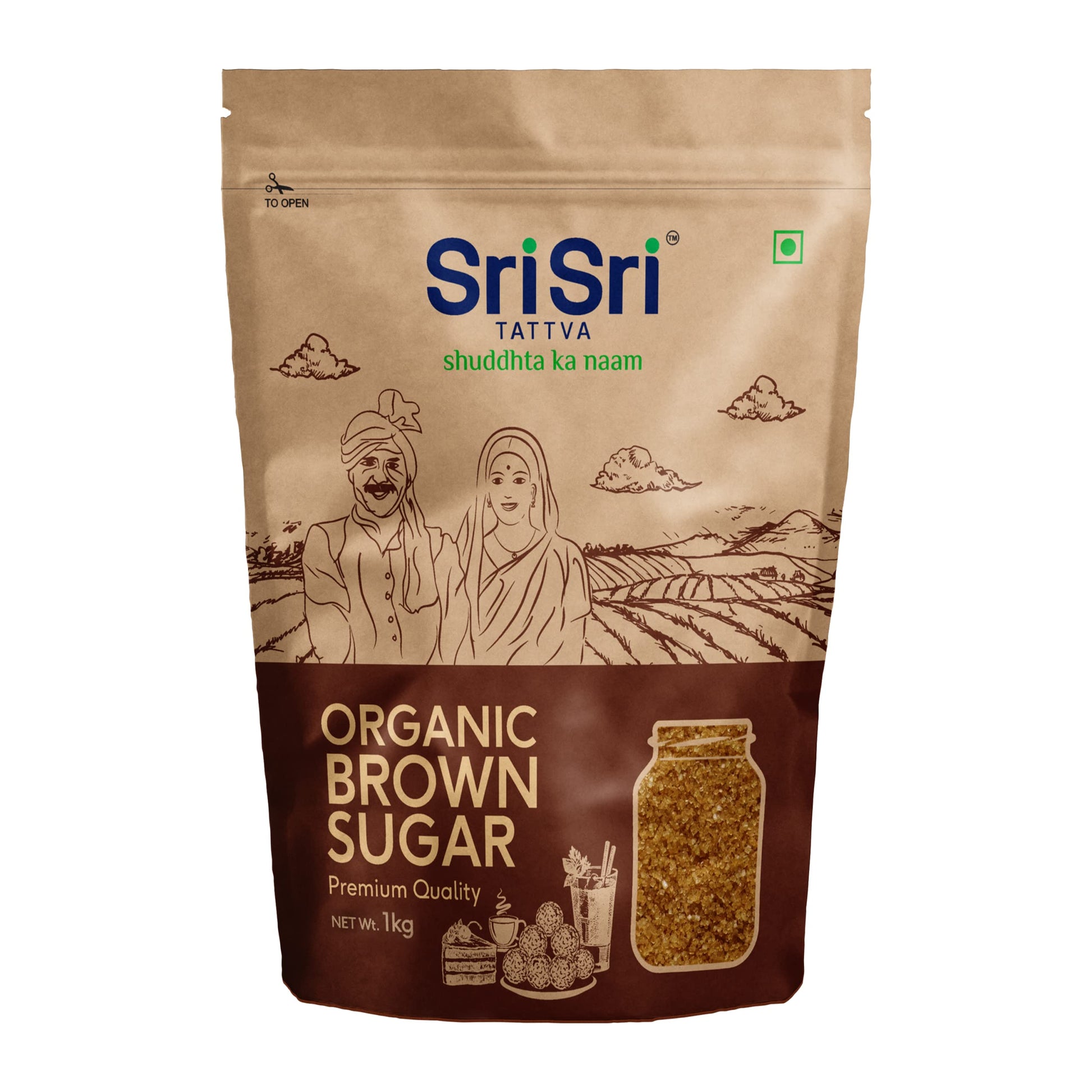 Sri Sri Tattva Organic Brown Sugar - 1Kg (Pack Of 1) - Natural & Refined Cane Sugar - Prime Quality - Rich In Minerals