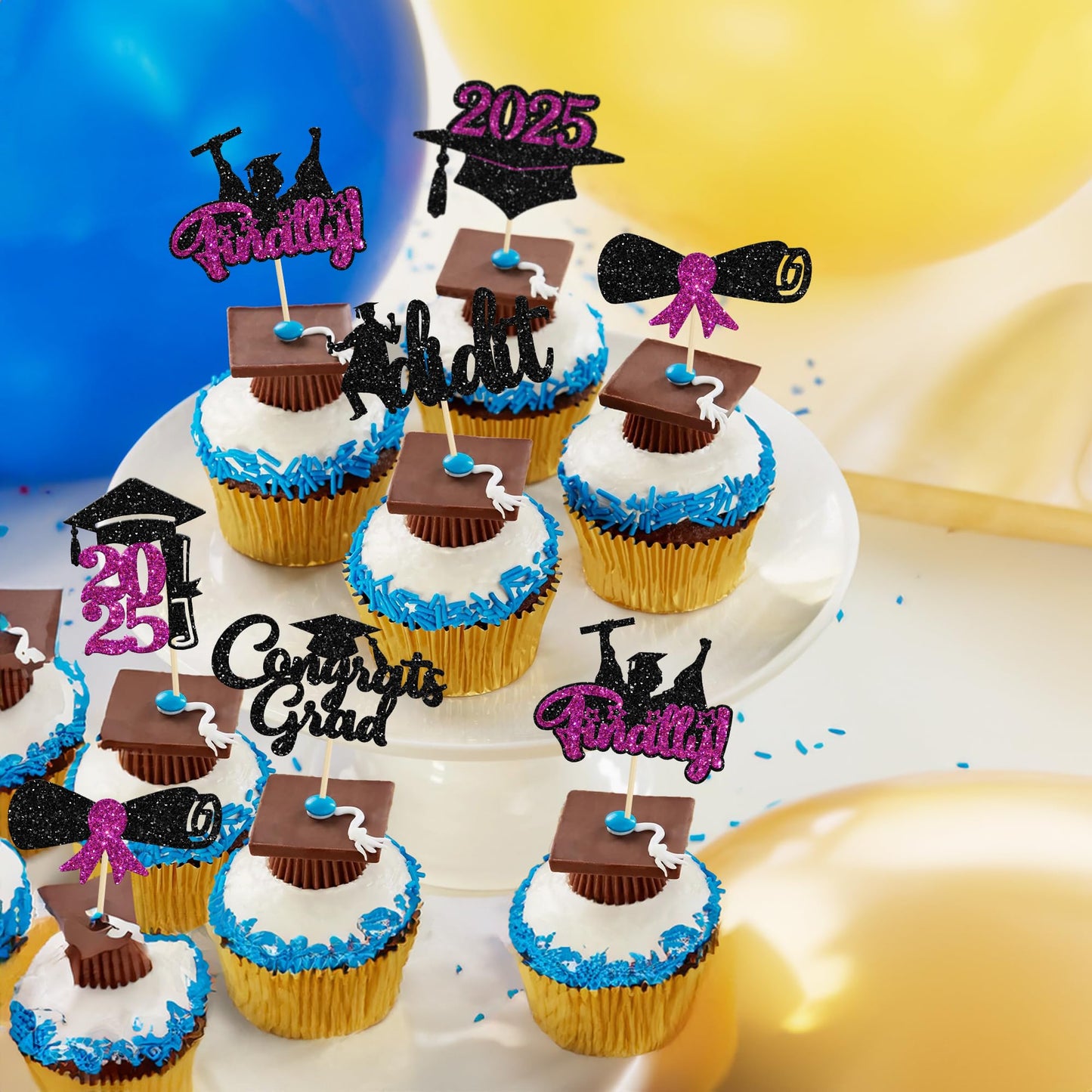 Gyufise 24Pcs Graduation Cupcake Toppers 2025 Purple Glitter Class Of 2025 Cupcake Toppers Finally I Did It Grad Cap Diploma Cup