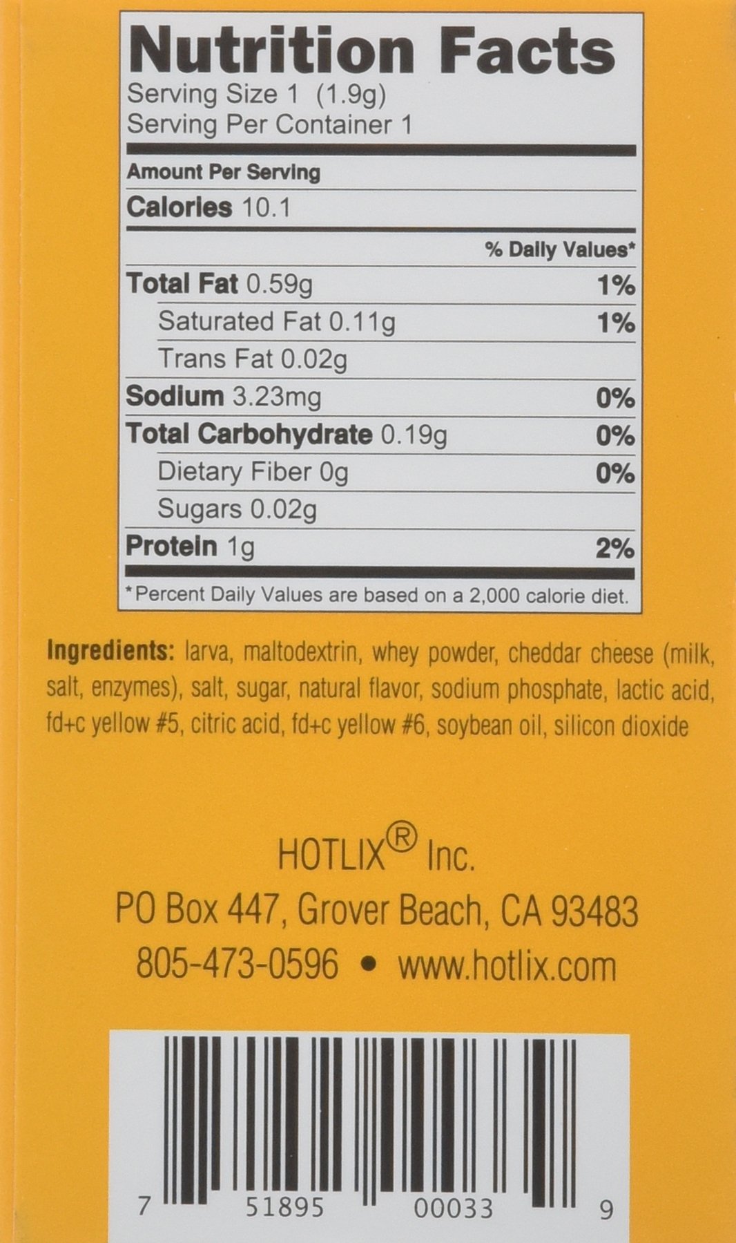 Hotlix Cheddar Cheese Larvets Edible Insects, 0.07 Ounce (Pack of 1), Model 124