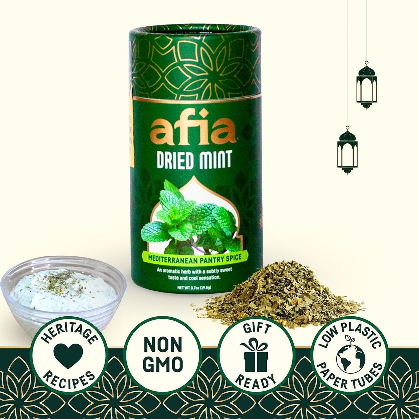 Afia - Dried Mint Seasoning | Dried Mint For Cooking, Mediterranean Pantry Spice For Middle Eastern Dishes, Meals And Cuisine |