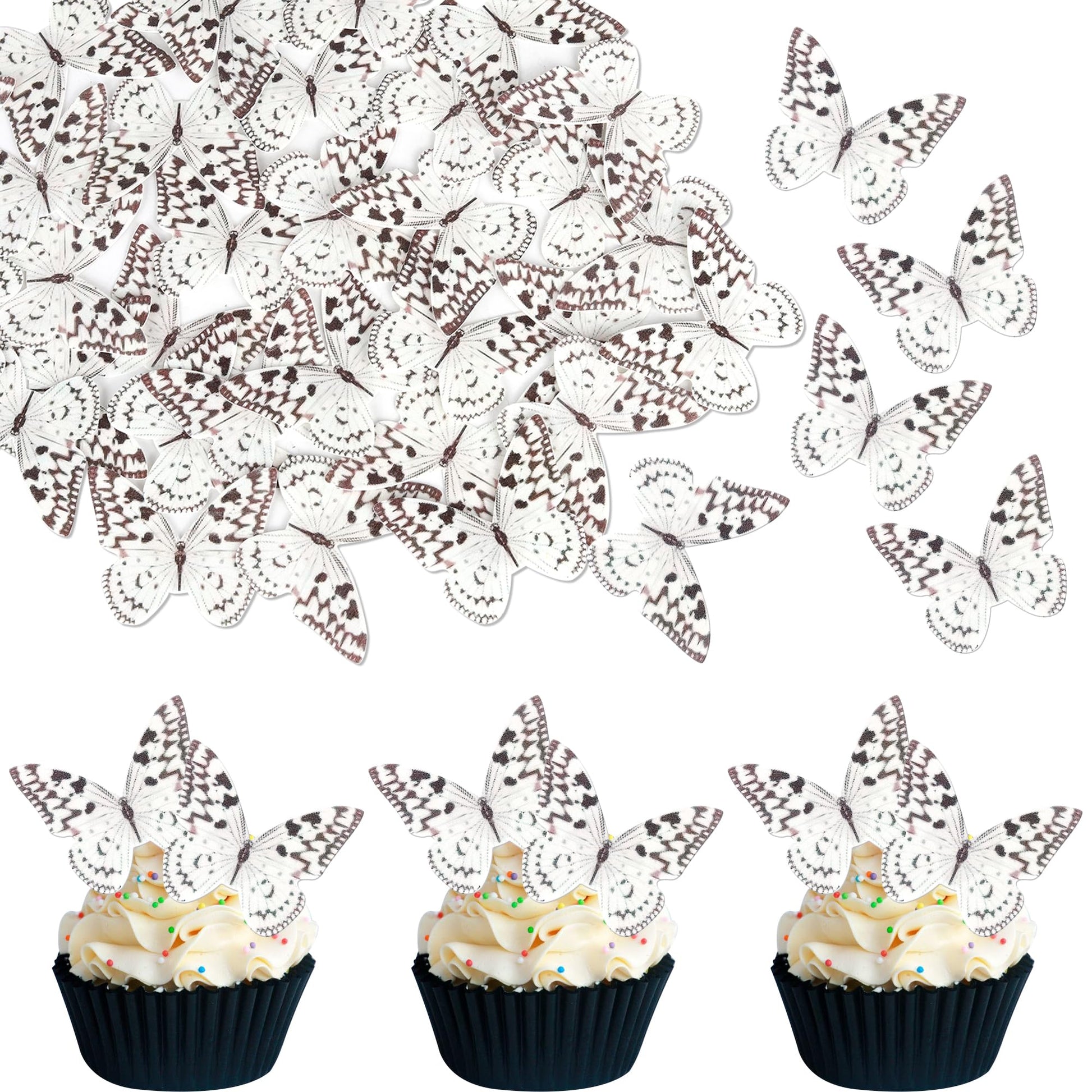 48 PCS Wafer Paper Cupcake Toppers - Edible Butterfly Cupcake Picks & Decorations for Butterfly Theme Baby Shower & Kids Birthda