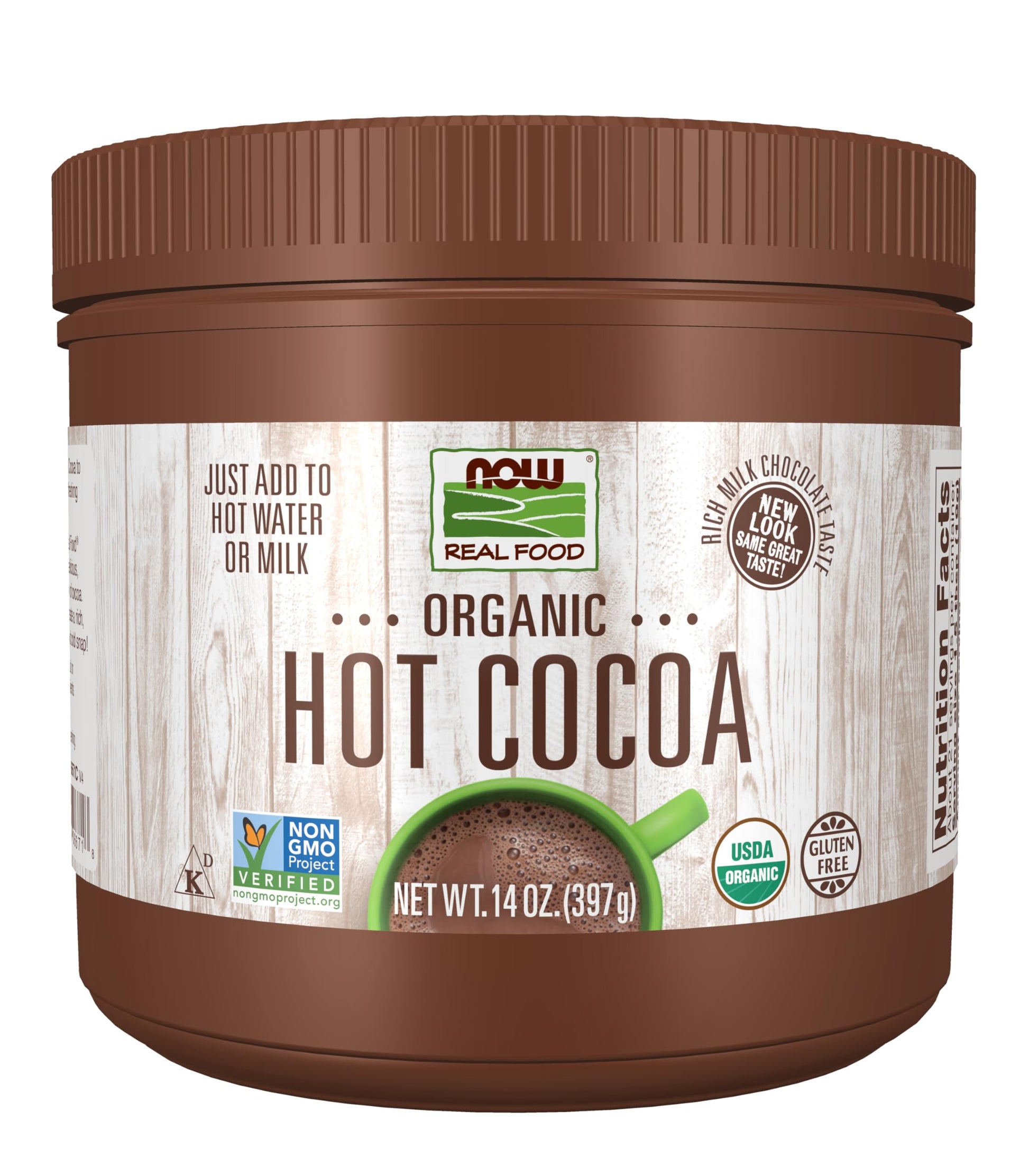 Now Foods, Cocoa Lovers Organic Hot Cocoa, Instant, Rich Milk Chocolate Taste, Low-Fat And Gluten-Free, 14-Ounce