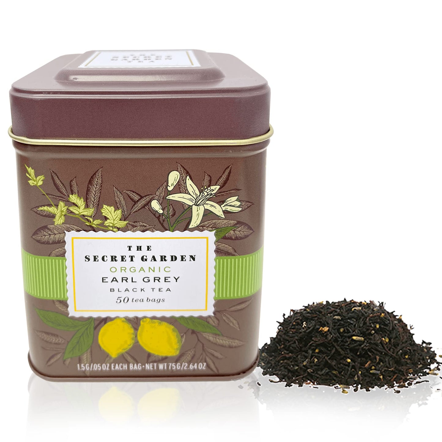 Premium Usda Organic Earl Grey Bergamot Tea Bags 50 Pack Designer Tin, Crafted In Sri Lanka, Naturally Caffeinated Herbal Teabag