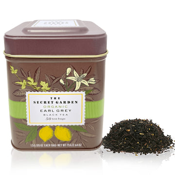 Premium Usda Organic Earl Grey Bergamot Tea Bags 50 Pack Designer Tin, Crafted In Sri Lanka, Naturally Caffeinated Herbal Teabag