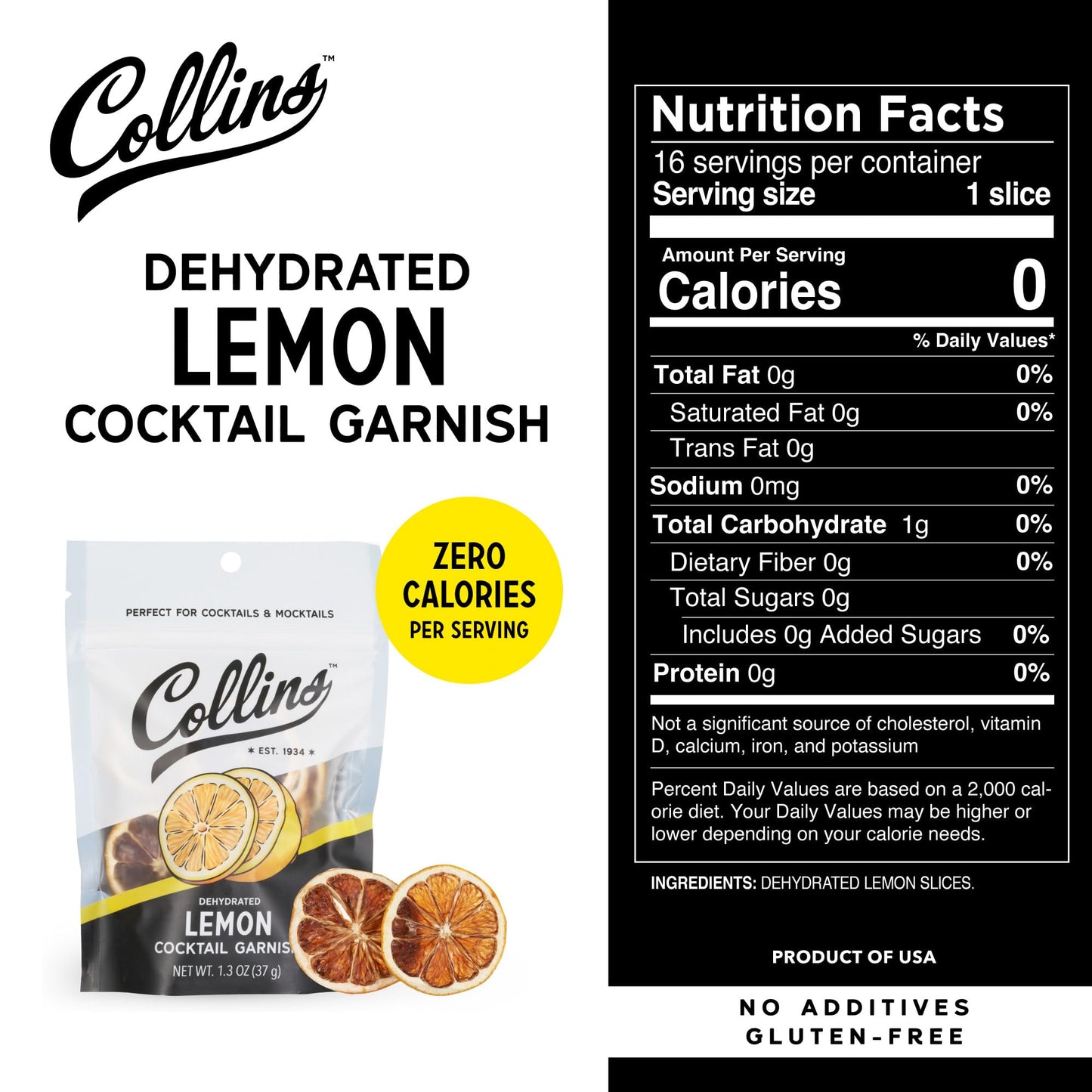 Collins Dehydrated Lemon Slices, Set of 1, 1.3 oz, Yellow, Premium Garnish for Cocktails and Desserts, Model 11755
