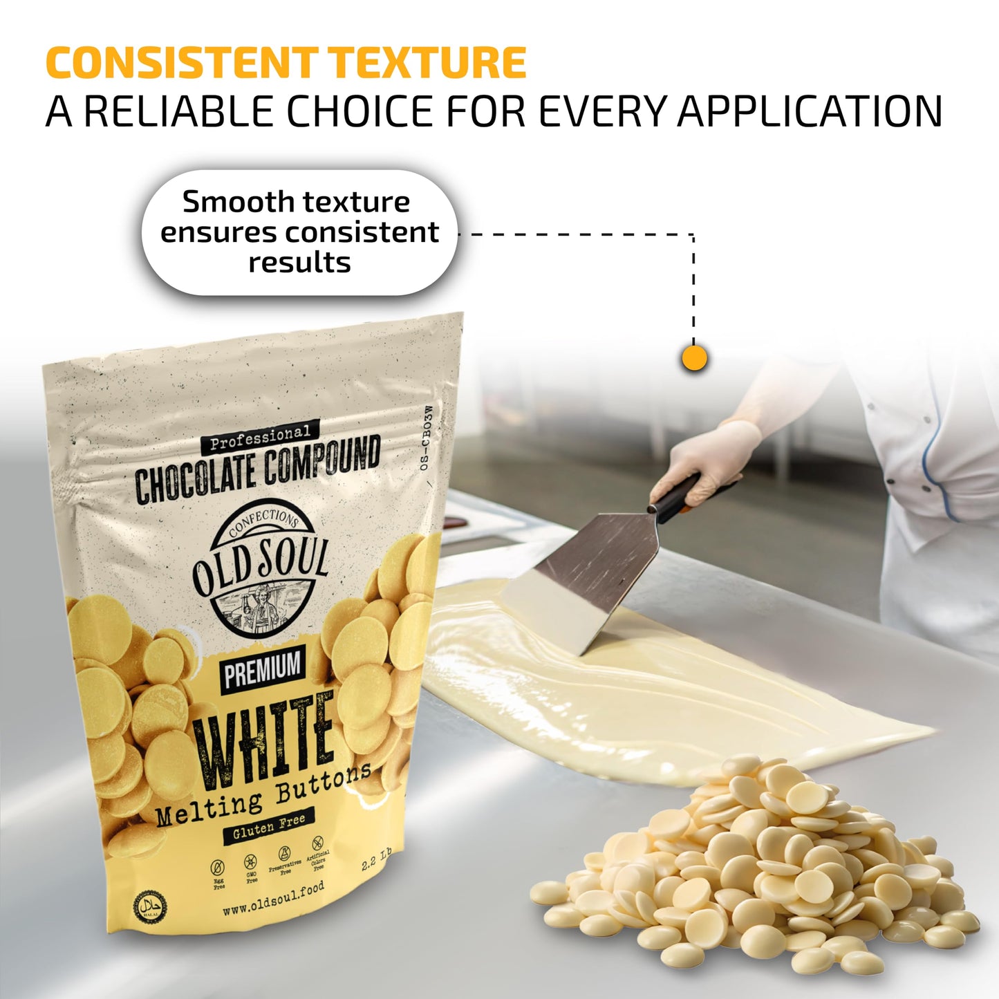 Oldsoul Chocolate Compound Buttons 2.2 Lb | White Chocolate | Smooth Melting | Perfect For Baking & Desserts (2.2 Lbs, White Cho