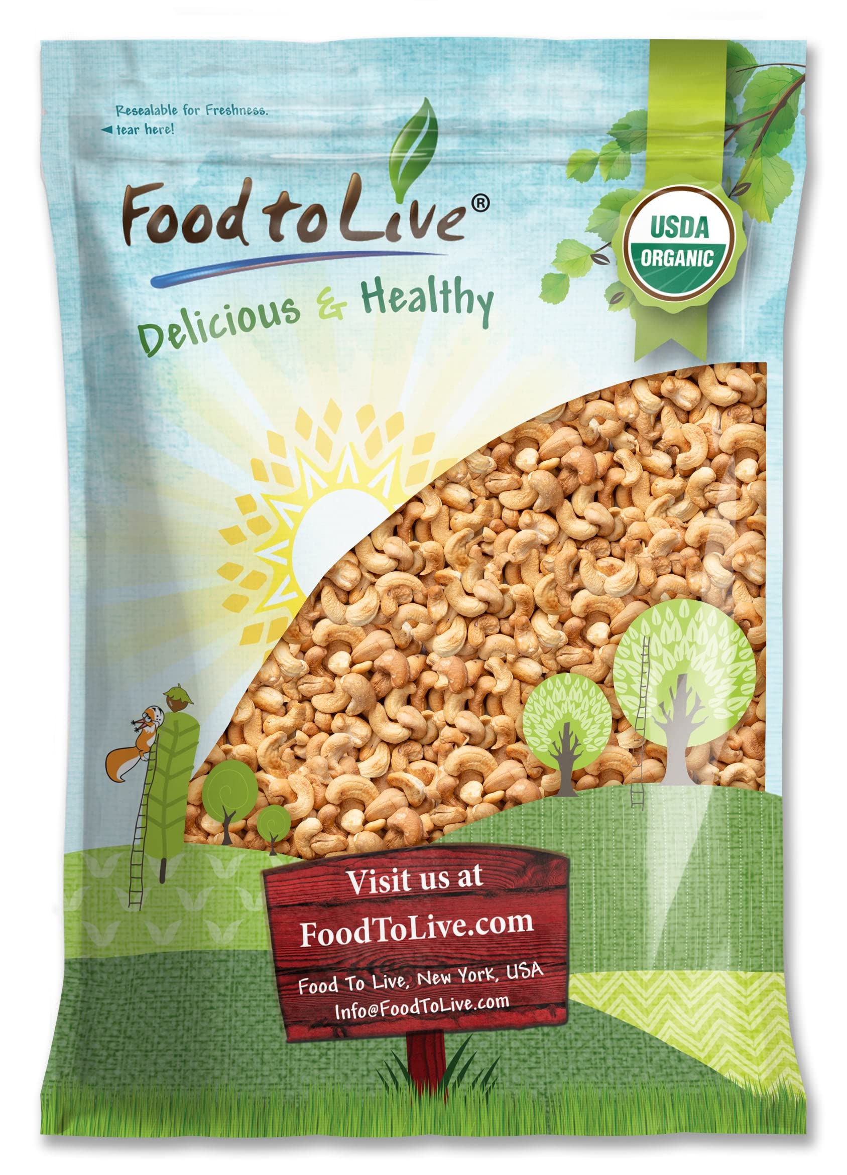 Food to Live Organic Dry Roasted Whole Cashews, 8 Pounds Non-GMO, Unsalted, Oven Roasted Nuts, No Oil Added, Kosher, Vegan, Bulk