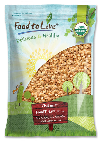 Food to Live Organic Dry Roasted Whole Cashews, 8 Pounds Non-GMO, Unsalted, Oven Roasted Nuts, No Oil Added, Kosher, Vegan, Bulk