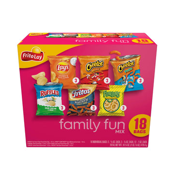 Frito-Lay Snacks Family Fun Mix Chips Variety Pack, Ruffles, Fritos, Cheetos, Lay'S, Funyuns,18 Count(Pack Of 1)(Assortment May