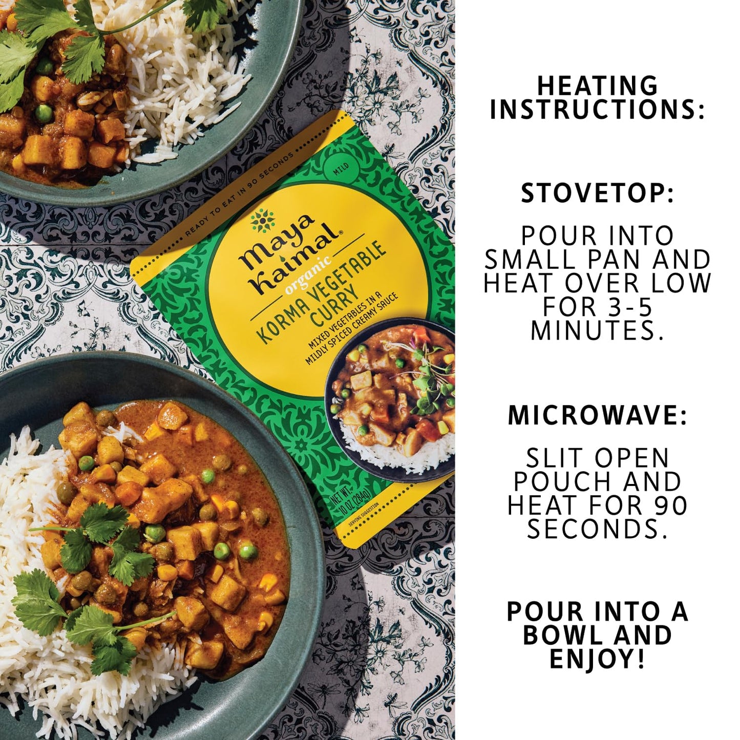 Maya Kaimal Organic Indian Korma Vegetable Curry | Microwaveable, Ready To Eat, Fully Cooked Mixed Vegetables In A Mildly Spiced